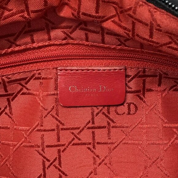 Auth DIOR/ChristianDior Lady Dior Large Bag Black Nylon Leather Handbag - Picture 14 of 16